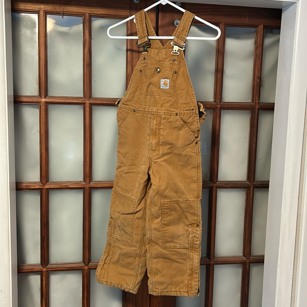 Kids Carhartt Quilt Lined Double Knee Bib Overalls Size 7